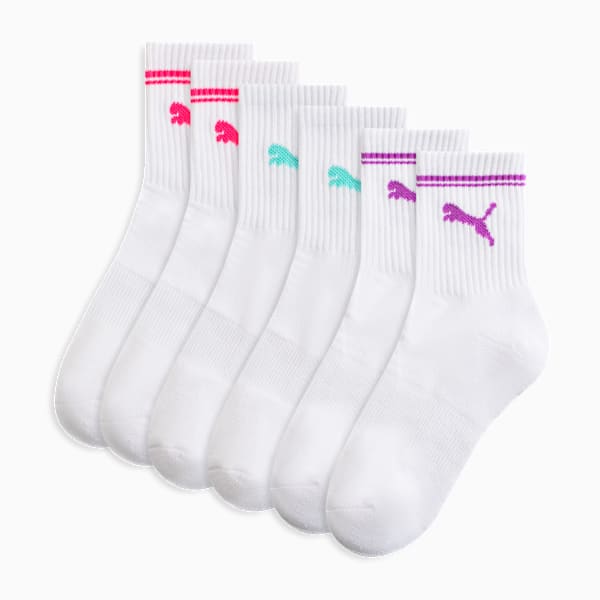 Big Kids' Low Crew Socks [3 Pairs], WHITE / PURPLE, extralarge